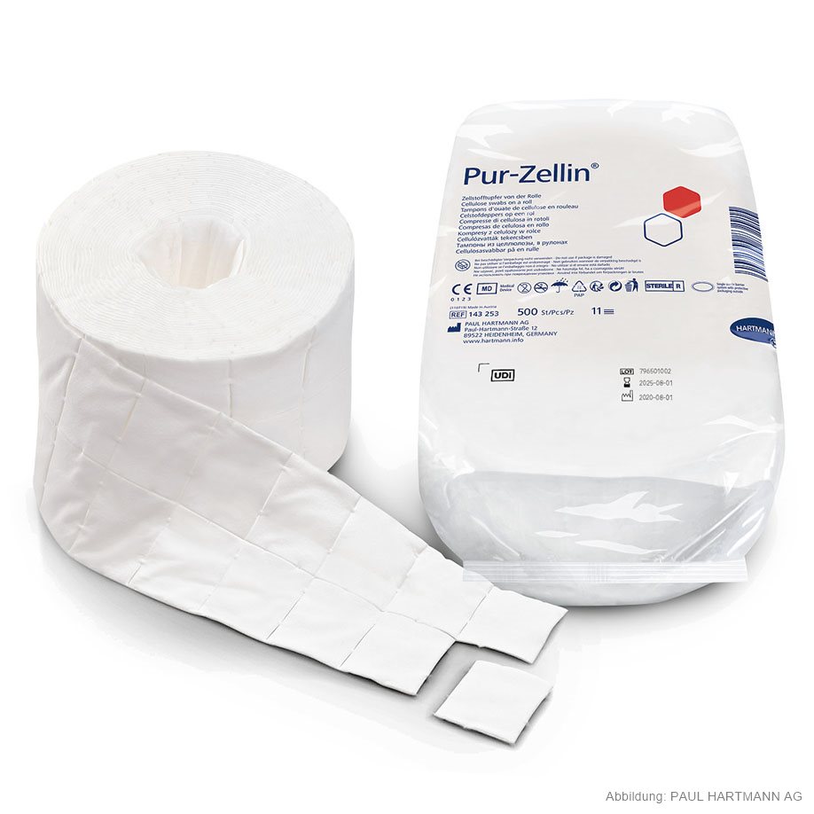 Pur-Zellin steril 4 x 5 cm, Zellstofftupfer (1 Rl. à 500 Stck.)