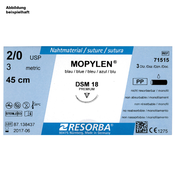 MOPYLEN DSM 13 5/0=1 blau monofil, Nahtmaterial Fadenlänge 45 cm (36 Stck.)