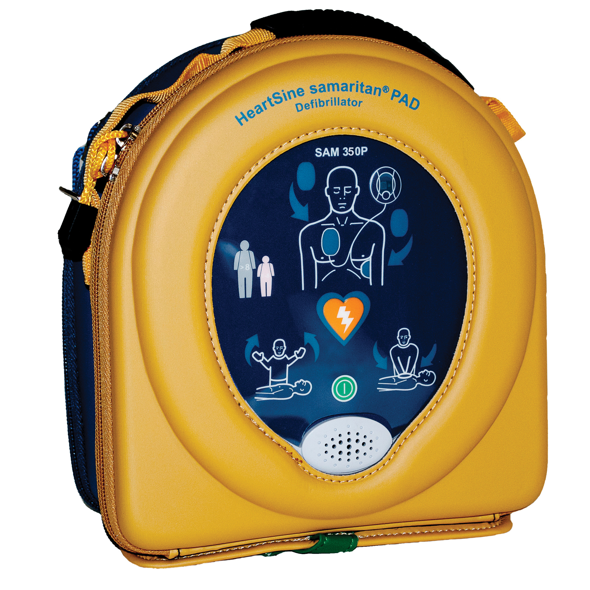 HeartSine Samaritan PAD 350P AED wahlweise mit Schrank. Sowohl gesprochene, als auch visuelle Anweisungen. 8 Jahre Herstellergarantie.