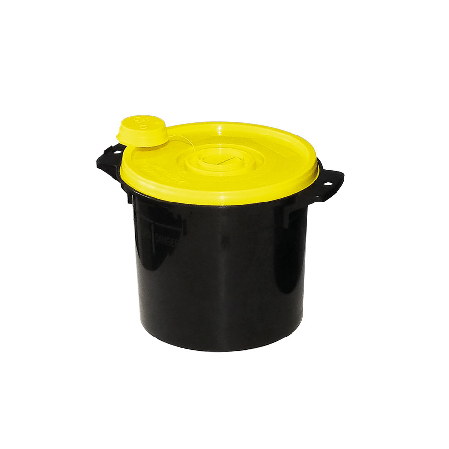 Kanülenabwurfbehälter schwarz 5,0 Ltr., gelber Deckel