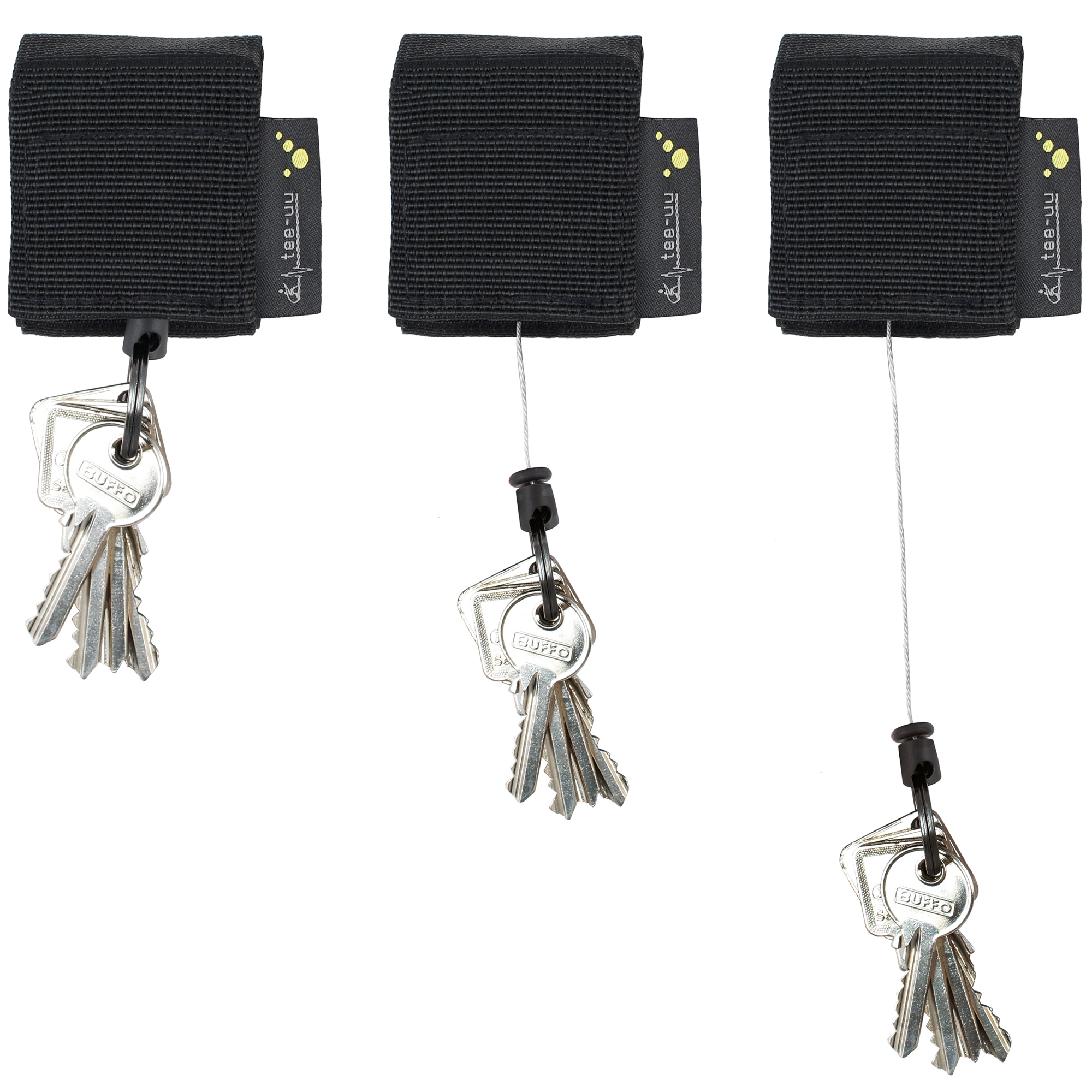 tee-uu REWIND Schlüsselhalter - Selbstaufrollender Schlüsselhalter mit sicherem Stahlseil für Deine TEE-UU Koppel. 5 x 6,5 x 3,5 cm. Für Koppel QUICK und BLACK.