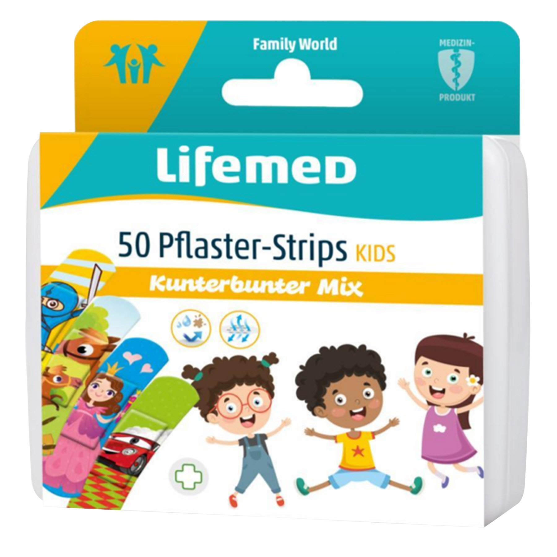 50 Lifemed KIDS-Pflaster-Strips 6 x 1,7 cm Kunterbunter Mix