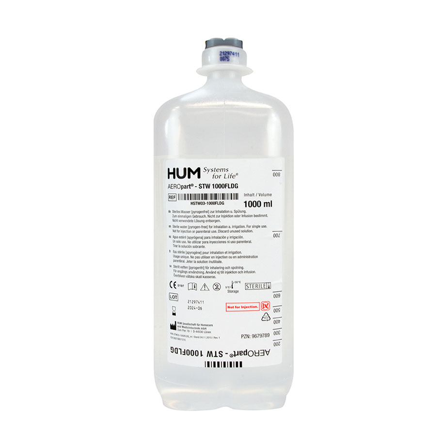 AEROpart Sterilwasser 1000 ml mit 2 sterilen Anstichstellen und AEROpart