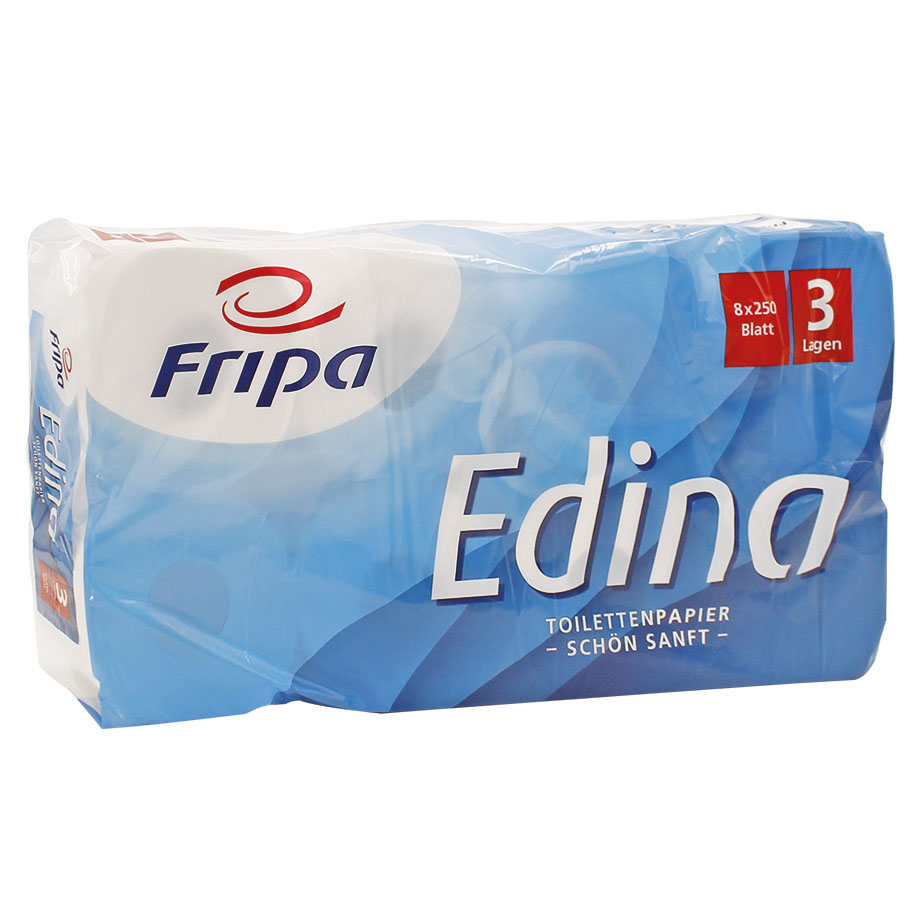 Fripa - Toilettenpapier Edina, 3-lagig (9 Pack à 8 x 250 Bl.)