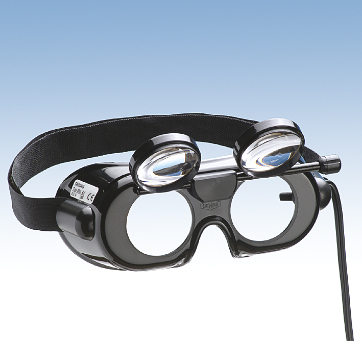 Nystagmusbrille nach Frenzel mit klappbaren Gläsern