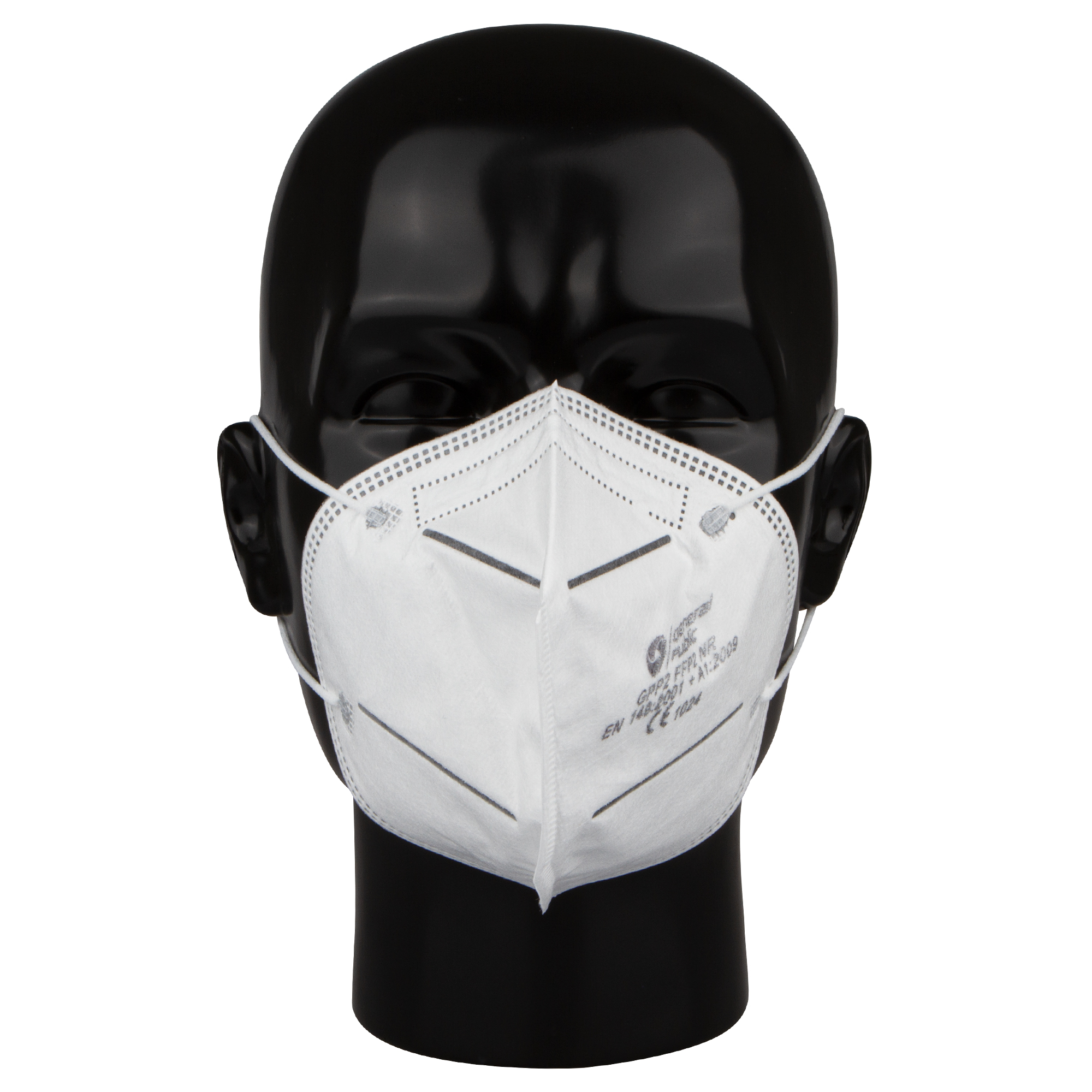 FFP2 Maske - 100 % made in Europa. Atemschutzmaske mit Haltebügel zum optionalen Verbinden der Ohrschlaufen am Hinterkopf. Filterleistung ≥ 95 %. Erhältilich in M, L und XL.