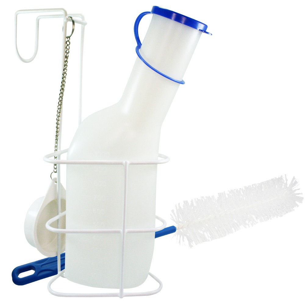 Urinflaschen-Set aus Urinflasche + Halter + Reinigungsbürste