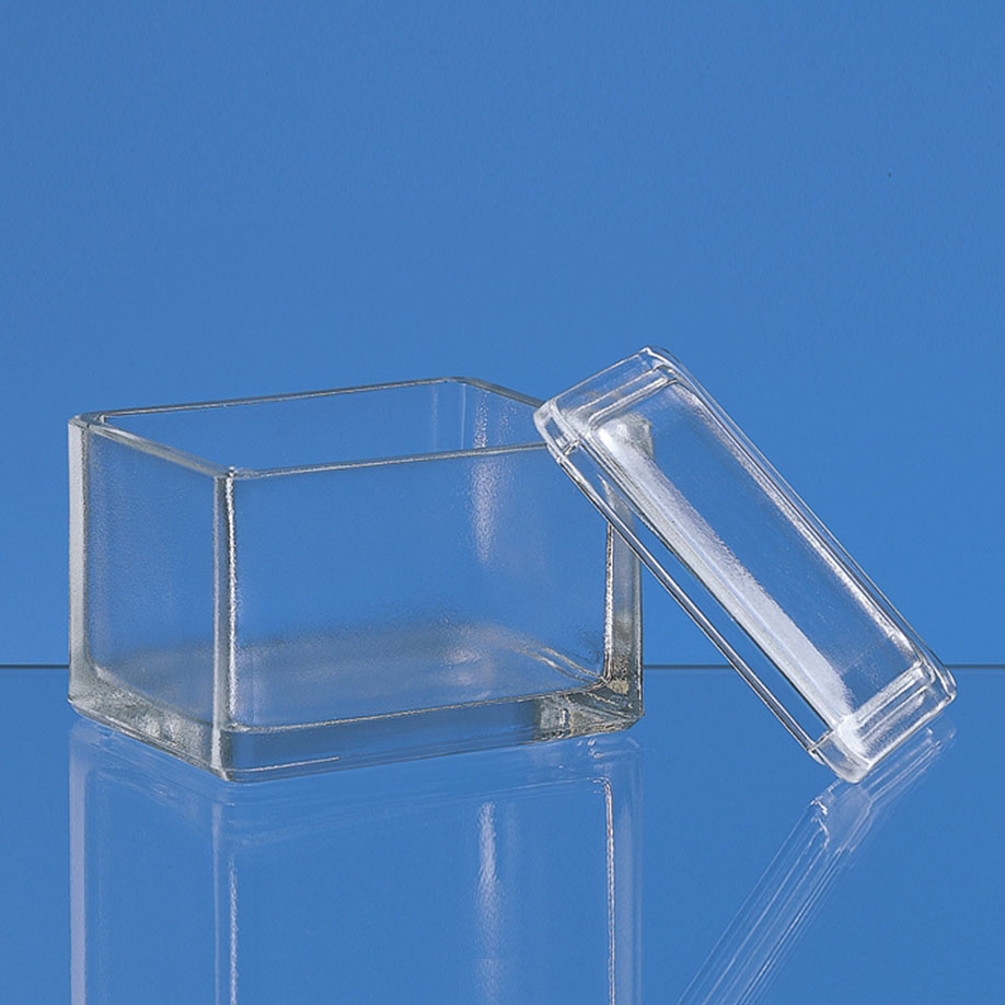 Färbetrog, Natron-Kalk-Glas, mit Deckel 105 x 85 x 70 mm