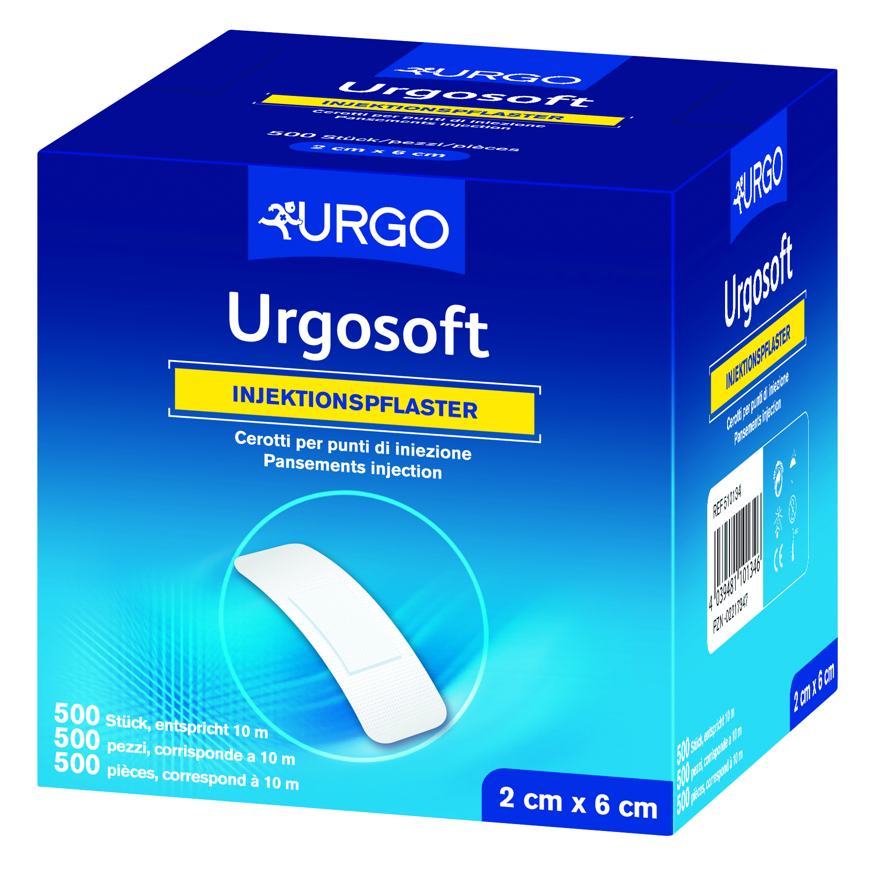 Urgosoft Injektionspflaster, 2 x 6 cm, weiß, rundum klebend (500 Stck.)