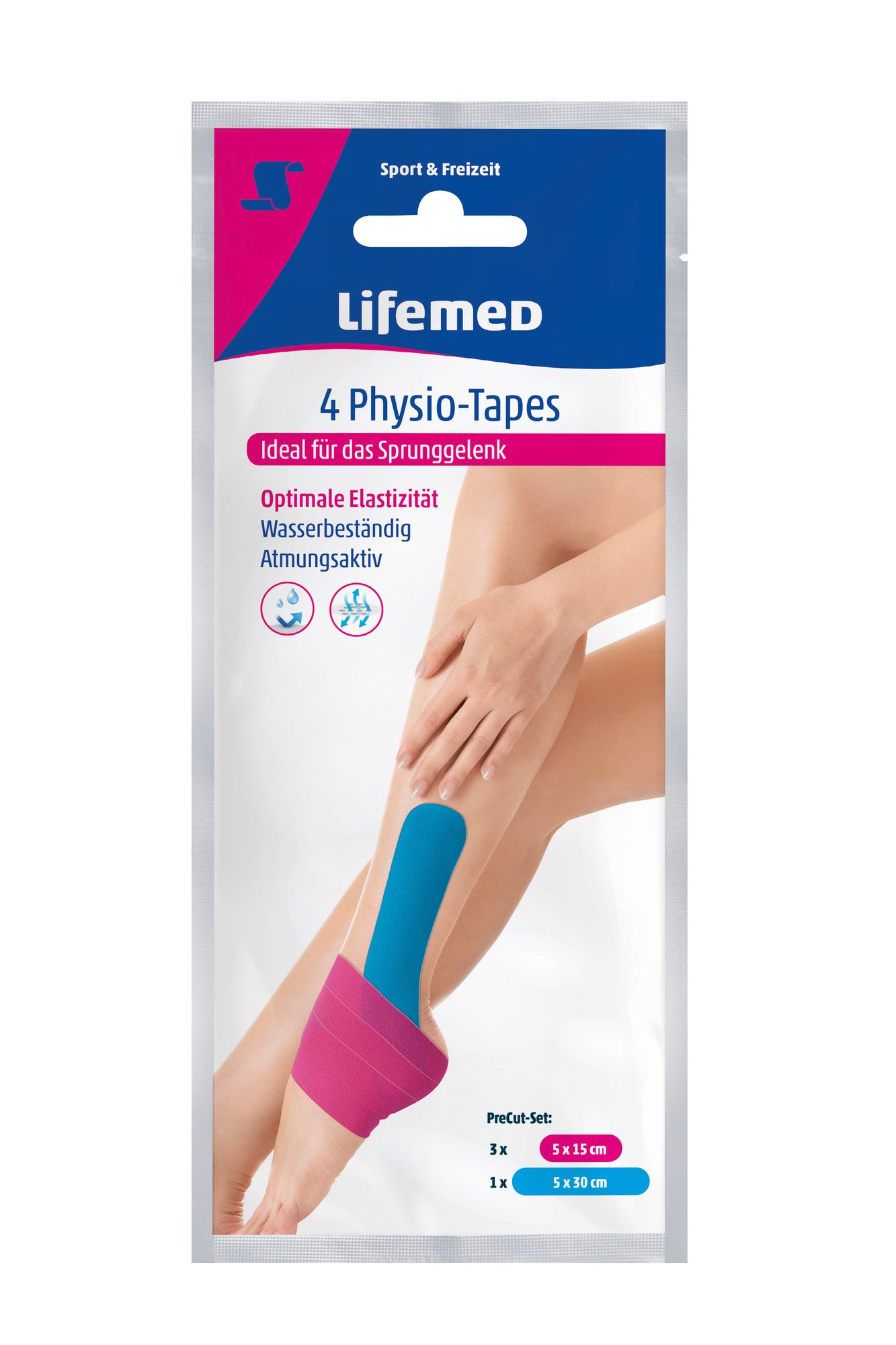 4 Lifemed Physio-Tapes farbig sortiert Sprunggelenk 2 Größen