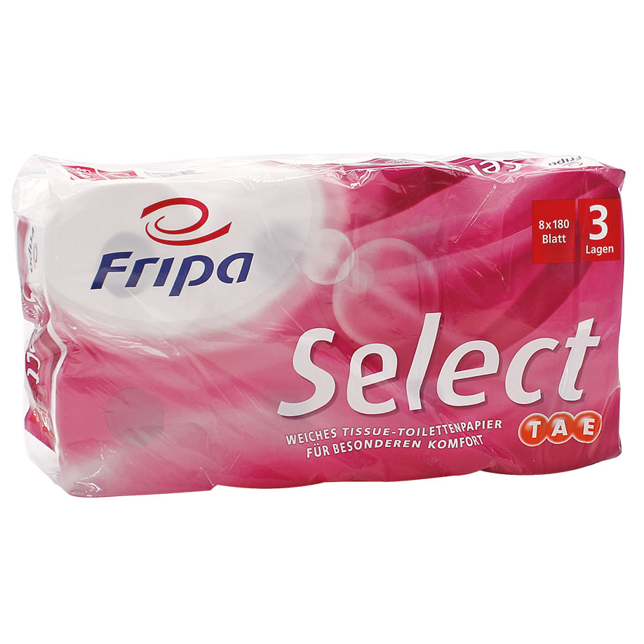Fripa - Toilettenpapier select TAE, 3-lagig (6 Pack à 8 x 180 Bl.)