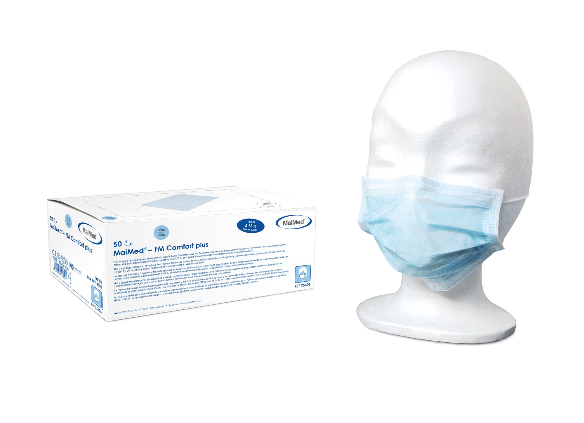 Mundschutz medizinisch OP Maske MaiMed FM Comfort Plus 50 Stück