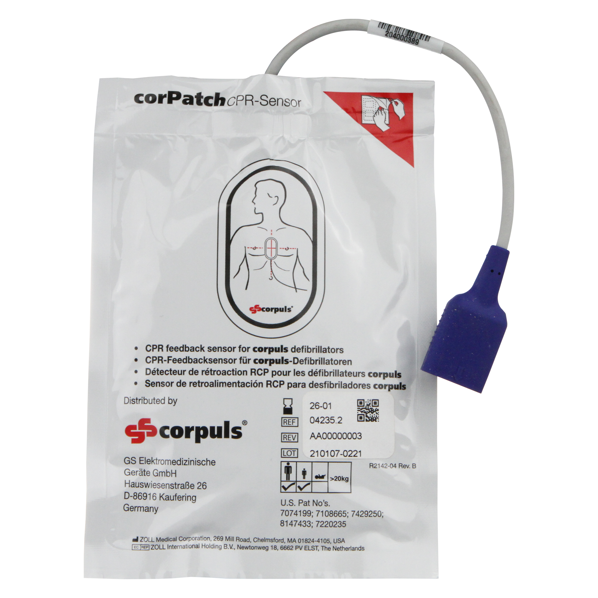 corPatch Einwegsensor CPR-Feedback für Corpuls AED Erwachsene und Kinder
