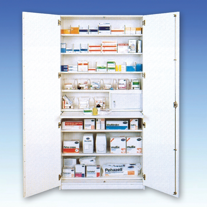Aufbewahrungs- und Medikamentenschrank mit 2 Türen, weiß, 205 x 100 x 50 cm