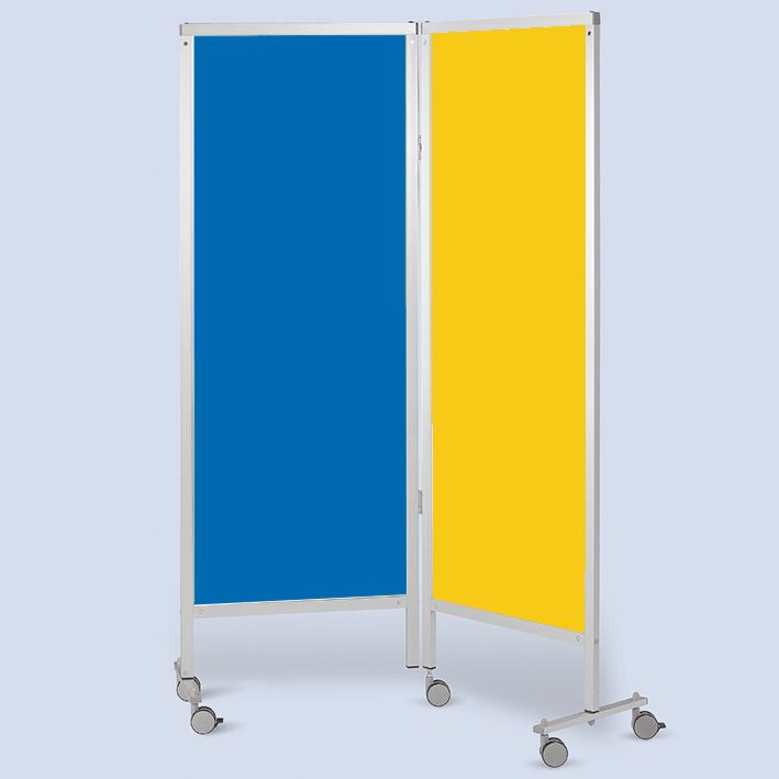 Raumteiler Paravent 2-flügelig mit Rollen PVC Hartschaum blau/gelb