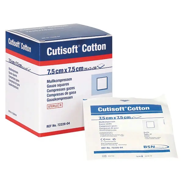 Pack. *Cutisoft Cotton* Kompressen 10 x 10cm, 12-fach, steril