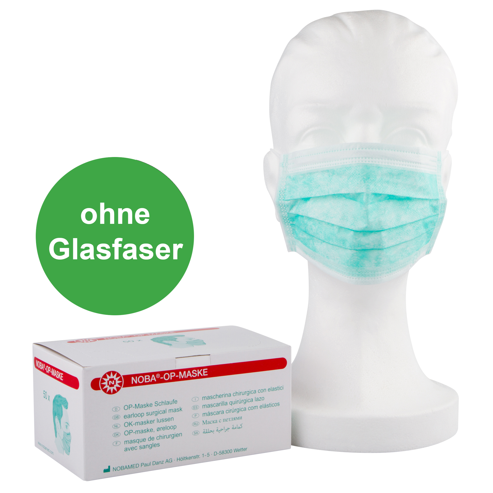 NOBAMED OP-Maske OP Mundschutz mit Ohrschlaufe TYP II R Grün 50 Stück