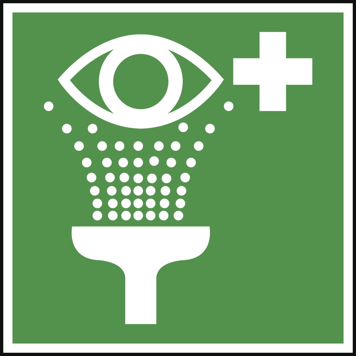 Das grün-weiße Hinweisschild für Augenspülungen am Arbeitsplatz